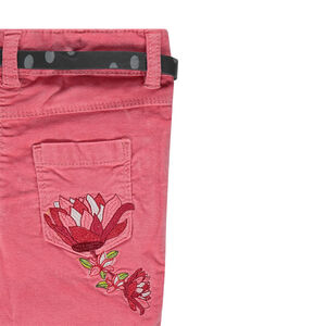 Pantalon en velours avec ceinture amovible et fleurs brodées 