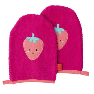 Juego de 2 guantes de baño con parches de frutas 