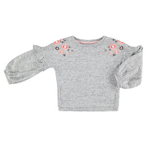 Jersey de felpa asargada con flores bordadas en los hombros  Main Jersey de felpa asargada con flores bordadas en los hombros