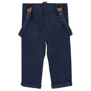 Pantalón recto con forro de punto y tirantes extraíbles 
