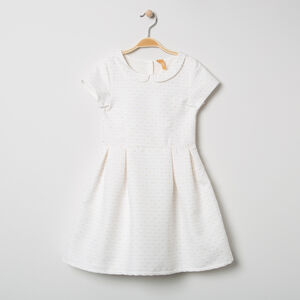 Vestido de gala de manga corta con cuello babero y dibujos de jacquard 