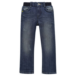 Jeans de corte recto efecto usado cintura elástica 