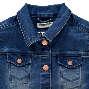 Chaqueta vaquera con efecto desgastado y corazón de lentejuelas 