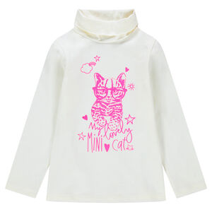 Camiseta interior con cuello vuelto con gato rosa estampado 