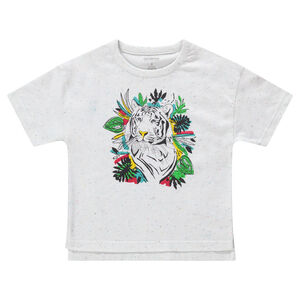 Camiseta de manga corta de punto jaspeado con tigre estampado 