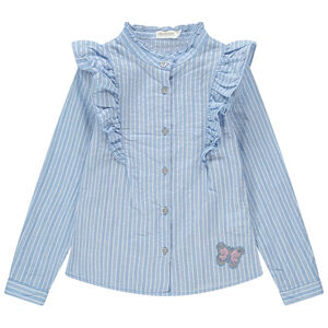 Camisa de rayas con cuello de fantasía y mariposas de lentejuelas 