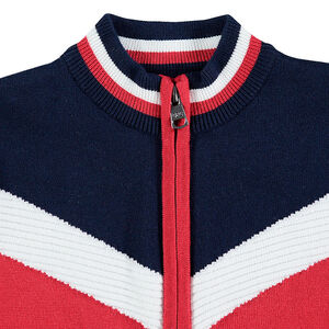 Chaqueta de punto con bandas que contrastan y estilo vintage 