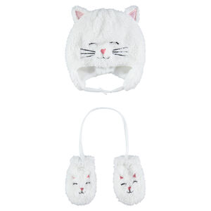 Conjunto de gorro y guantes de borreguillo de gato con forro de micropolar 