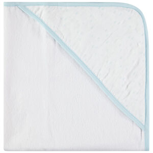 Set de bain bleu avec cape à capuche intégrée et gant 