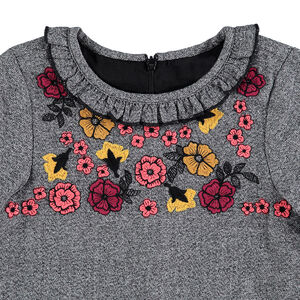 Vestido de manga larga de punto jaspeado con flores bordadas 