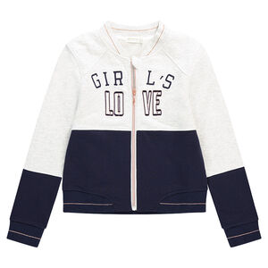 Júnior - Chaqueta de felpa bicolor con inscripciones en parches y bordados  Main Júnior - Chaqueta de felpa bicolor con inscripciones en parches y bordados