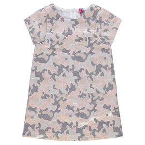 Vestido de manga corta con estampado militar brillante de jacquard 