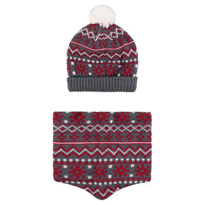Conjunto de gorro y snood con forro micropolar y dibujos de jacquard 