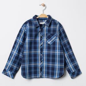 Camisa de manga larga de cuadros azules con bolsillos  