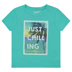 Camiseta de manga corta de punto con estampado de fantasía 