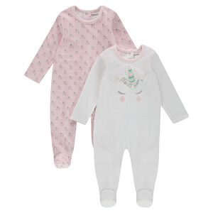 Juego de 2 pijamas de terciopelo liso/con unicornio estampados 