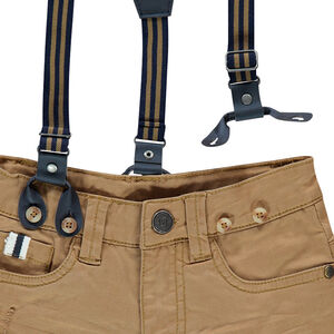 Pantalón de algodón de efecto teñido y arrugado con tirantes de rayas desmontables 