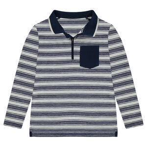 Júnior - Polo de manga larga de rayas all over con bolsillo y cuello con cremallera  