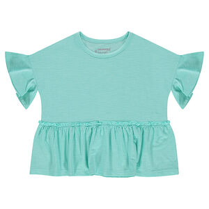 Camiseta de manga corta de punto slub con forma recta con volantes 