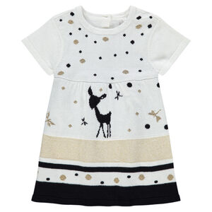 Vestido de manga corta de punto con dibujos y pavo real de jacquard 