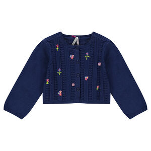 Gilet en maille ajourée et fleurs brodées 
