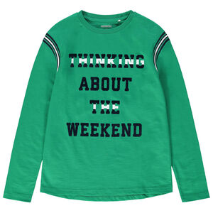 Júnior - Camiseta de punto de manga larga con mensaje estampado 