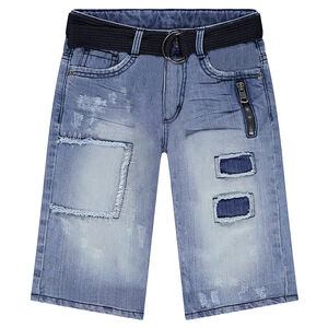 Júnior - Bermudas vaqueras con parches y cinturón desmontable 