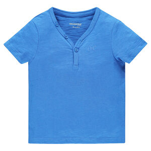 Camiseta con cuello tunecino manga corta con estampado de color liso 
