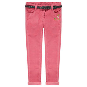Pantalon en velours avec ceinture amovible et fleurs brodées 