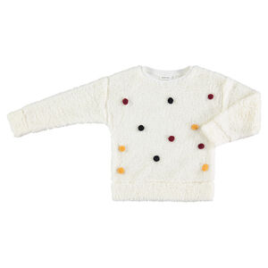 Sudadera de borreguillo con pompones de colores cosidos  