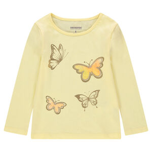 Camiseta de manga larga de punto con mariposas doradas estampadas 