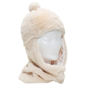 Gorro con bufanda de borreguillo, pompón y forro de punto 
