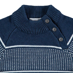 Jersey de punto con dibujo de jácquard y cuello con automáticos 