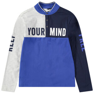 Júnior - Polo de manga larga tricolor con inscripciones que contrastan 