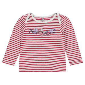 Camiseta de manga larga de rayas de jacquard con efecto de encaje. 