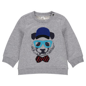 Sudadera de felpa con panda estampado y detalles de rizo 