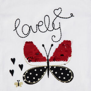 Camiseta de manga corta lisa con mariposa de lentejuelas 