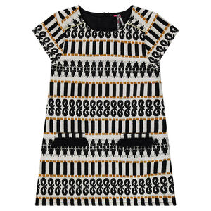 Vestido de manga corta con dibujos étnicos de jacquard y flecos  Main Vestido de manga corta con dibujos étnicos de jacquard y flecos