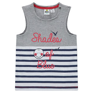 Camiseta de punto ©Smiley de rayas con mensaje estampado   