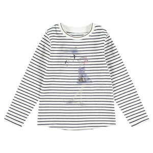 Camiseta de manga larga de rayas all over con silueta estampada 