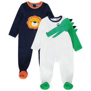 Juego de 2 pijamas de terciopelo con dibujos de cococdrilo y león  