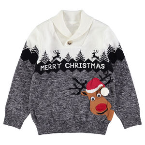 Jersey de punto de Navidad con reno y cenefa de jacquard 