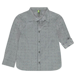 Camisa de mangas que se pueden recoger con dibujo de jacquard efecto neps 