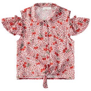 Camisa con hombros calados y estampoado de leopardo con cerezas all over  Main Camisa con hombros calados y estampoado de leopardo con cerezas all over