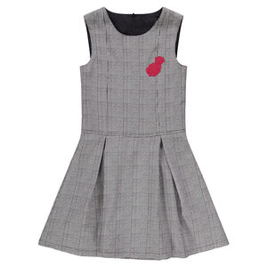 Vestido sin mangas de cuadros Principe de Gales con flores bordadas 