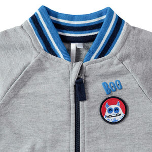 Chaqueta de felpa con parche de monstruo y acabados de rayas 