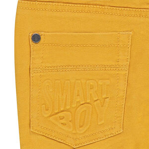 Pantalón con efecto arrugado y bolsillos con inscripción de relieve 