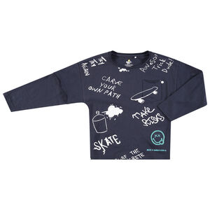 Camiseta de manga larga de punto con mensaje y Smiley estampados 