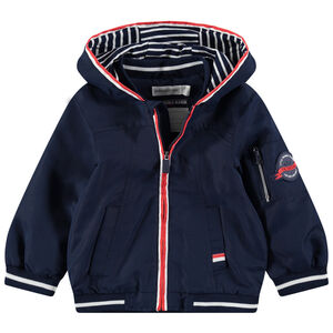 Cortavientos liso con forro de punto a rayas y bolsillos 