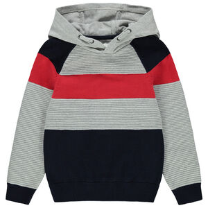 Pull à capuche à jeux de mailles et contrastes 